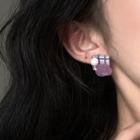 Rose Faux Pearl Plaid Square Acrylic Earring 1 Pair - Silver Stud - Purple - One Size