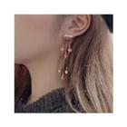 Faux Pearl Rhinestone Fringed Earring 925 Silver Earring - Rhinestone - Pink - One Size