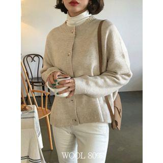 Crew-neck Wool Blend Oversized Cardigan