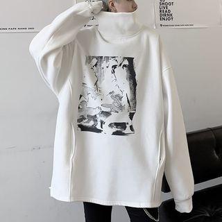 Turtleneck Print Loose-fit Top