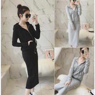 Set: Hooded Zip Jacket + Midi Skirt