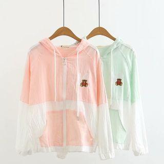 Bear Embroidered Color-block Light Jacket