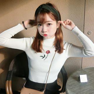 Embroidered Mock Neck Knit Top