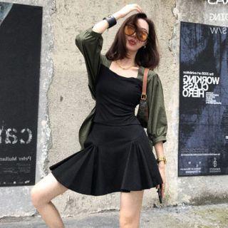 Set: 3/4-sleeve Shirt + Mini A-line Skirt