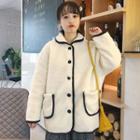 Contrast-trim Fleece Button Jacket Off-white - One Size