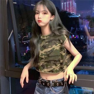 Sleeveless Camo Print Cropped T-shirt Camouflage - One Size