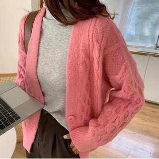 Plain Linen Flower Sweater Cardigan