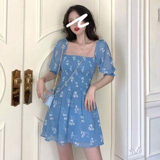 Floral Off-shoulder Short-sleeve Dress As Figure - One Size