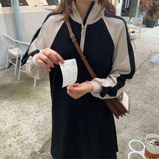 Stand Collar Color Block Shift Dress