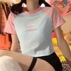 Short-sleeve Cat Print Slim-fit T-shirt White - One Size