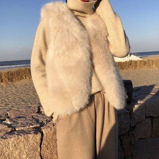 Mock Neck Plain Knit Top / Vest / Wide-leg Pants
