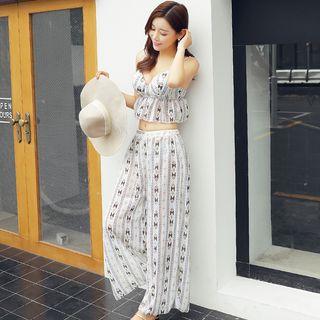 Set: Printed Tankini + Slit Wide Leg Pants