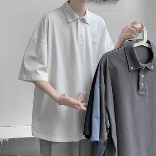 Plain Lapel Oversized Short Sleeve T-shirt