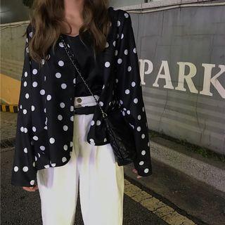 Polka Dot Open Front Jacket Black - One Size