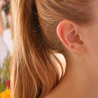 925 Sterling Silver Cutout Moon & Star Cuff Earring 1 Pair - Gold - One Size