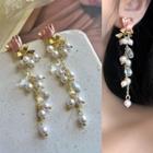 Flower Faux Pearl Alloy Dangle Earring 1 Pair - 2778a - Pink & Gold & White - One Size