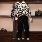 Set: Leopard Sweater + Striped Harem Pants