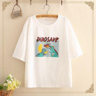 Elbow-sleeve Graphic Print T-shirt As Shown In Figure - One Size