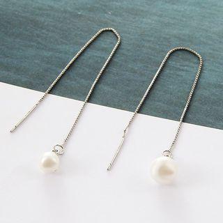 Faux Pearl Sterling Silver Threader Earrings