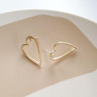 Rhinestone Alloy Heart Earring 1 Pair - S925 Silver - Earring - One Size