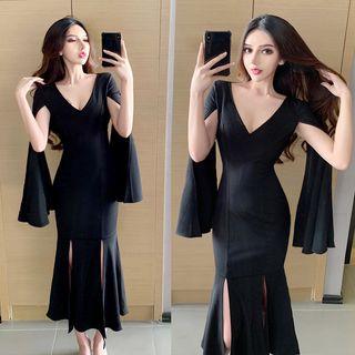 Cape Sleeve Midi Mermaid Dress