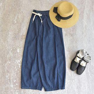 Drawstring Wide-leg Jeans Blue - One Size