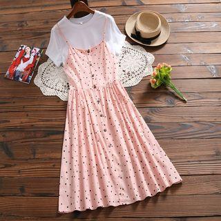 Set: Strappy Midi A-line Dress + Short-sleeve T-shirt