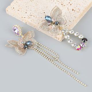 Butterfly Lace Rhinestone Asymmetrical Fringed Earring 1 Pair - Light Yellow - One Size