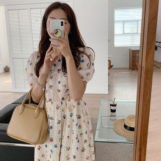 Short-sleeve Floral Dress White - One Size