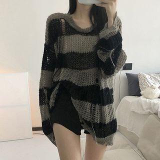 Striped Knit Top Black & Gray - One Size