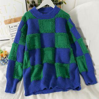 Checkerboard Loose-fit Long Sweater