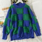 Checkerboard Loose-fit Long Sweater