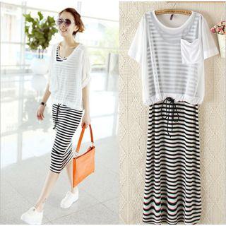 Set: Plain Short-sleeve T-shirt + Midi Tank Dress