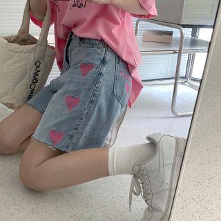 High-waist Heart Embroidered Shorts