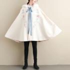 Flower Embroidered Hooded Cape White - One Size