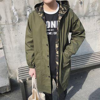 Camo Hooded Long Buttoned Jacket