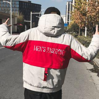 Color Block Hood Padded Zip Jacket