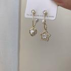 Non-matching Rhinestone Star Dangle Earring 1 Pair - 925 Silver Stud - Gold - One Size