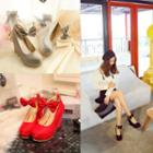 Ribbon Accent Ankle Strap Platform Wedges