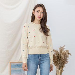 Round-neck Multicolor-beaded Knit Top