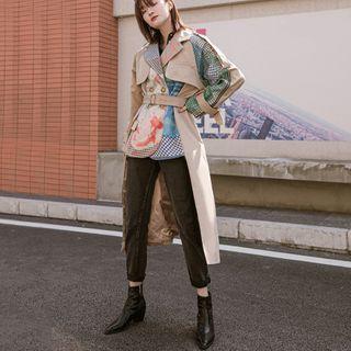 Color Panel Double-breasted Midi Trench Coat
