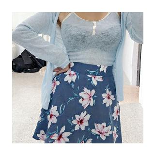 Set: Spaghetti-strap Top + Open-front Sheer Cardigan