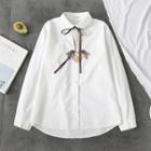 Cartoon Embroidered Bow Shirt White - One Size