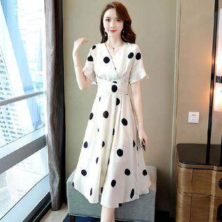 V-neck Dotted Midi A-line Dress / Camisole Top