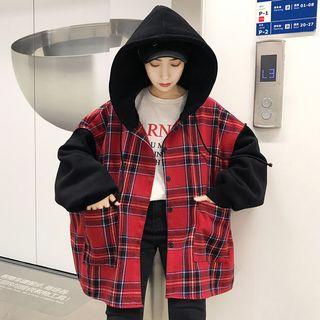 Mock Two-piece Plaid Buttoned Coat