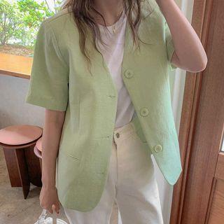 Short-sleeve V-neck Jacket Green - One Size