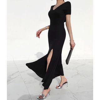 Hooded Deep-slit Long Flare Dress