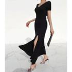 Hooded Deep-slit Long Flare Dress