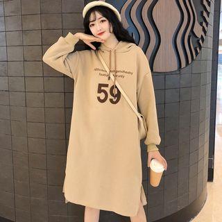 Embroidered Hooded Long-sleeve Midi Dress