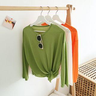 Plain Long-sleeve Lightweight Knit Top